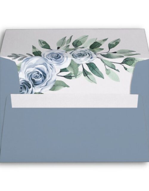 Dusty Blue Elegant Floral Boho Rose Rustic Wedding Envelope