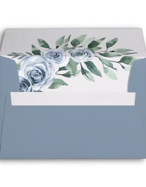 Dusty Blue Elegant Floral Boho Rose Rustic Wedding Envelope