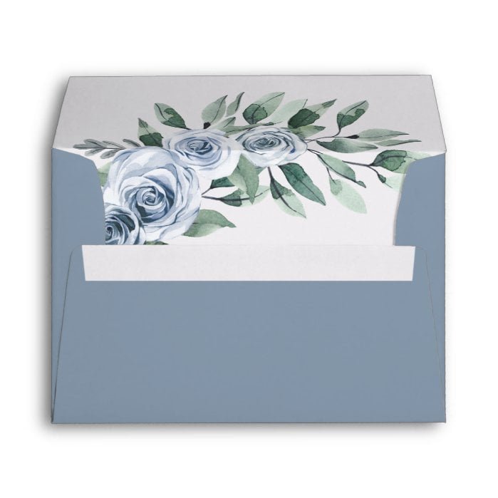 Dusty Blue Elegant Floral Boho Rose Rustic Wedding Envelope