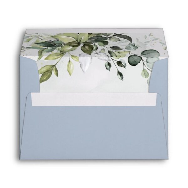 Dusty Blue Eucalyptus Greenery Succulent Wedding Envelope