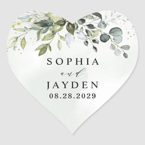 Dusty Blue Eucalyptus Greenery Succulent Wedding Heart Sticker