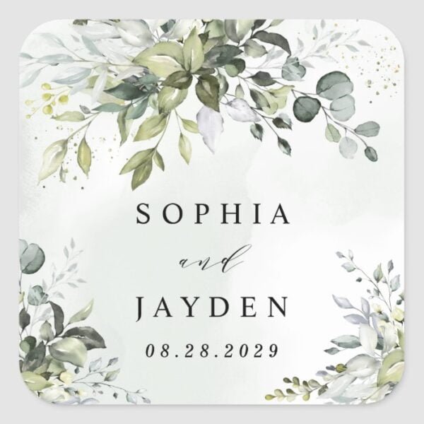 Dusty Blue Eucalyptus Greenery Succulent Wedding Square Sticker