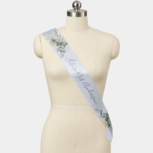 Dusty Blue Florals Bachelorette Wedding Sash