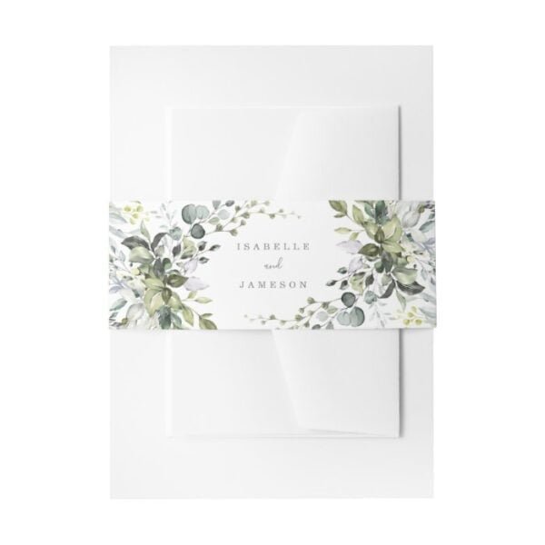 Dusty Blue Florals Wedding Invitation Belly Band