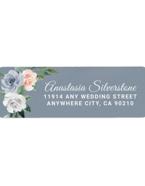 Dusty Blue Gold Blush Pink Peach Floral Wedding Label