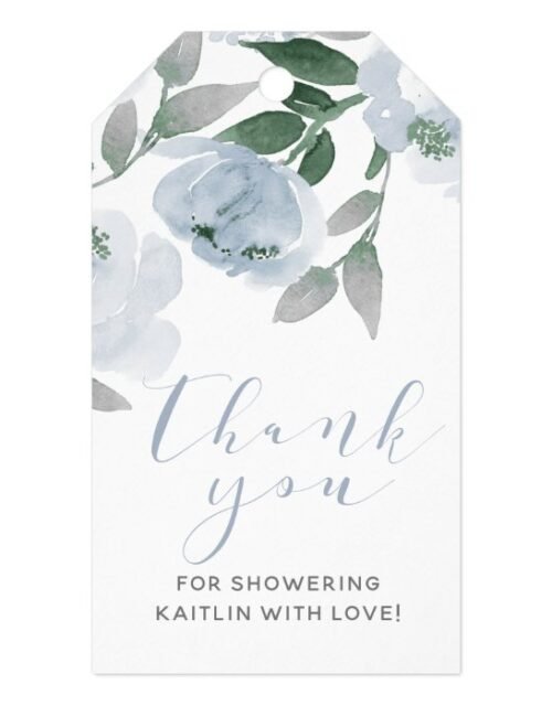 Dusty Blue Gray Watercolor Bridal Shower Favor Gift Tags