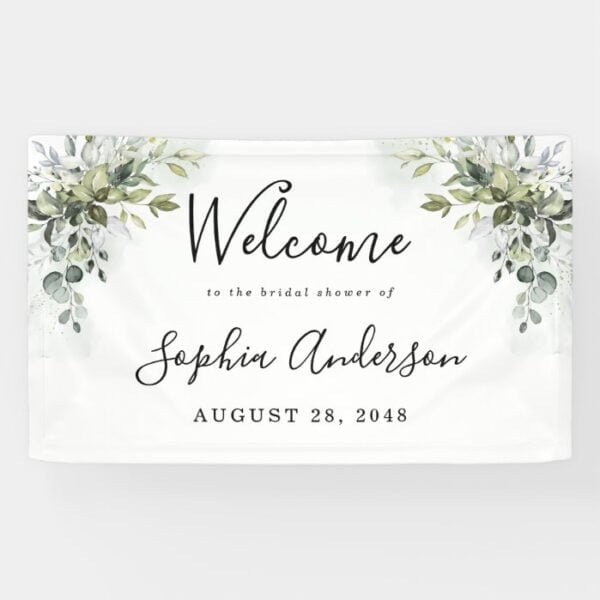 Dusty Blue Greenery Bridal Shower Welcome Sign