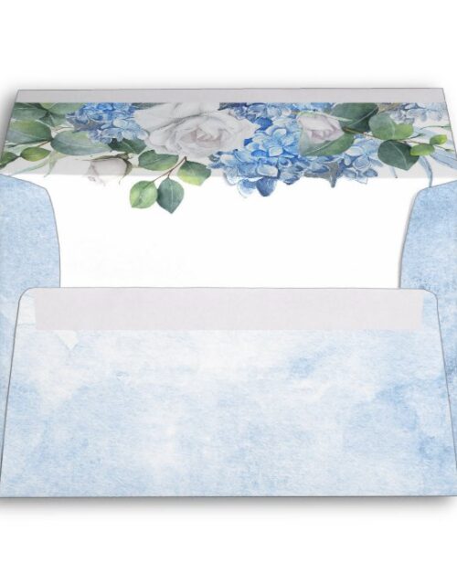 Dusty Blue Hydrangea and White Flowers Elegant Envelope