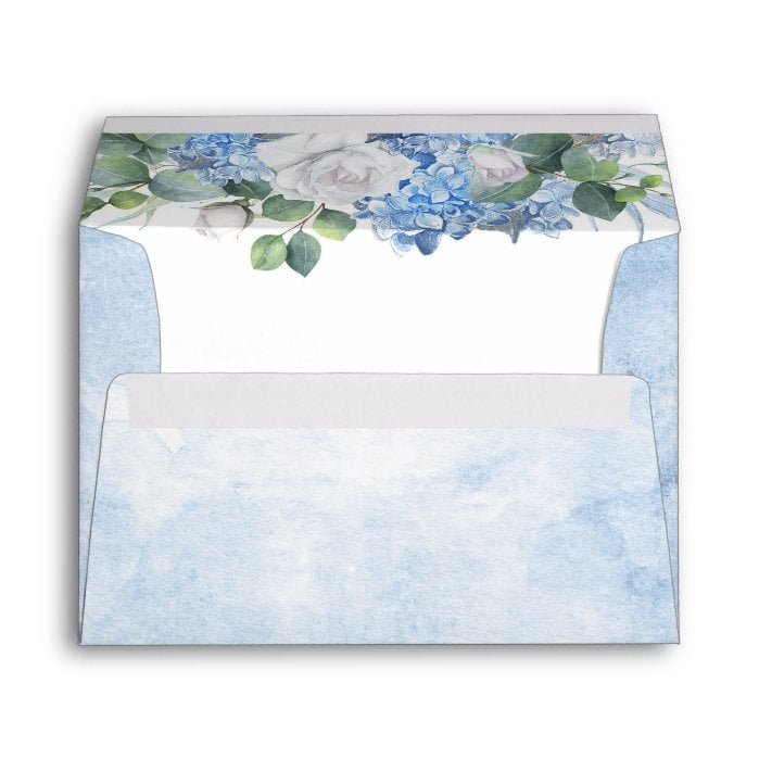 Dusty Blue Hydrangea and White Flowers Elegant Envelope
