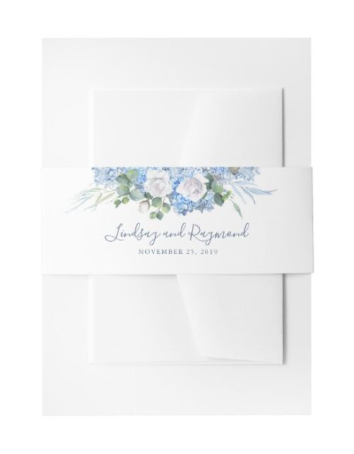 Dusty Blue Hydrangea Floral Wedding Invitation Belly Band