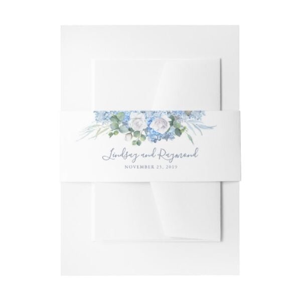 Dusty Blue Hydrangea Floral Wedding Invitation Belly Band