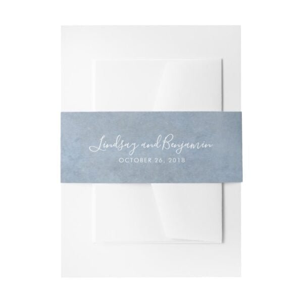 Dusty Blue Texture Modern Wedding Invitation Belly Band