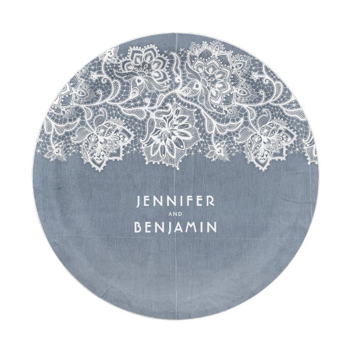 Dusty Blue Vintage Lace Wedding Paper Plate