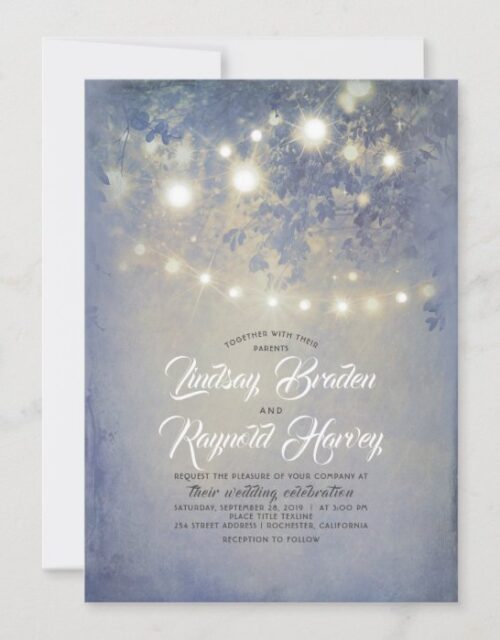 Dusty Blue Wedding | Rustic String Lights Invitation