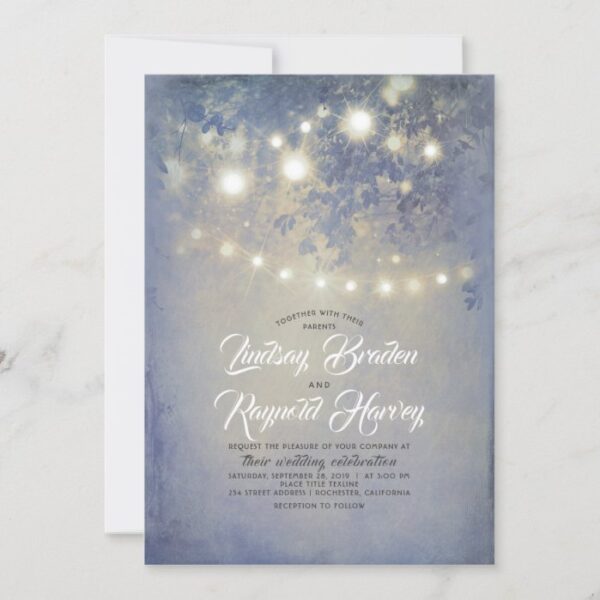 Dusty Blue Wedding | Rustic String Lights Invitation