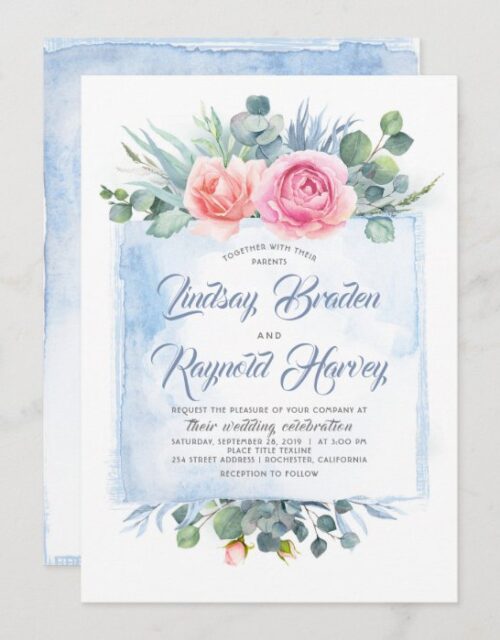 Dusty Blue Wedding | Slate Blue and Blush Pink Invitation