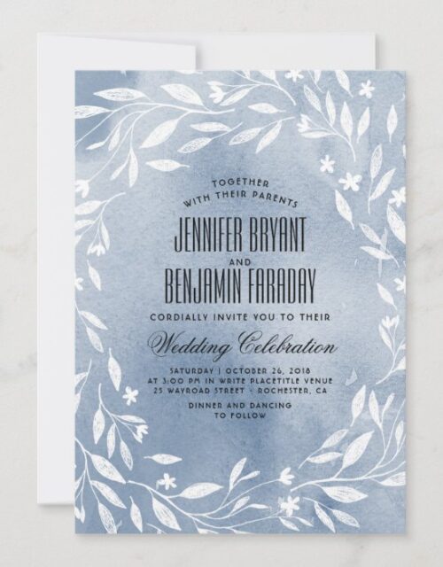 Dusty Blue White Flowers Garden Wedding Invitation