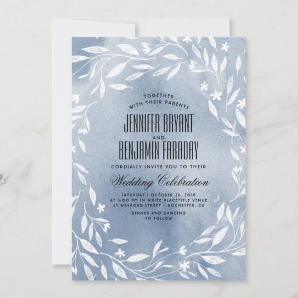 Dusty Blue White Flowers Garden Wedding Invitation