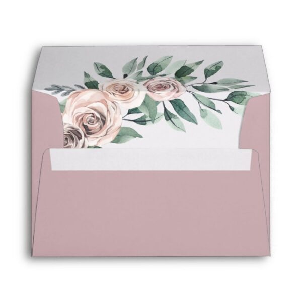 Dusty Mauve Boho Chic Rose Greenery Floral Wedding Envelope