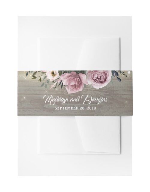 Dusty Pink Rose Rustic Country Wood Wedding Invitation Belly Band
