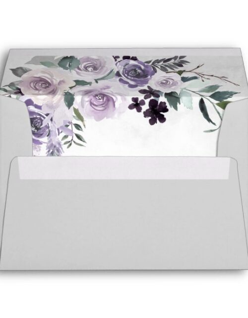 Dusty Purple and Silver Gray Floral Rustic Wedding Envelope
