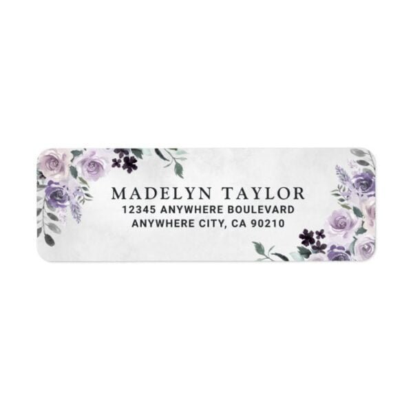 Dusty Purple and Silver Gray Floral Rustic Wedding Label