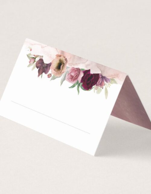 Dusty Rose and Burgundy Red Floral Vintage Wedding Place Card