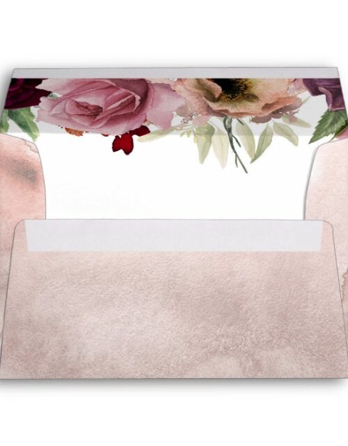 Dusty Rose and Burgundy Vintage Floral Wedding Envelope