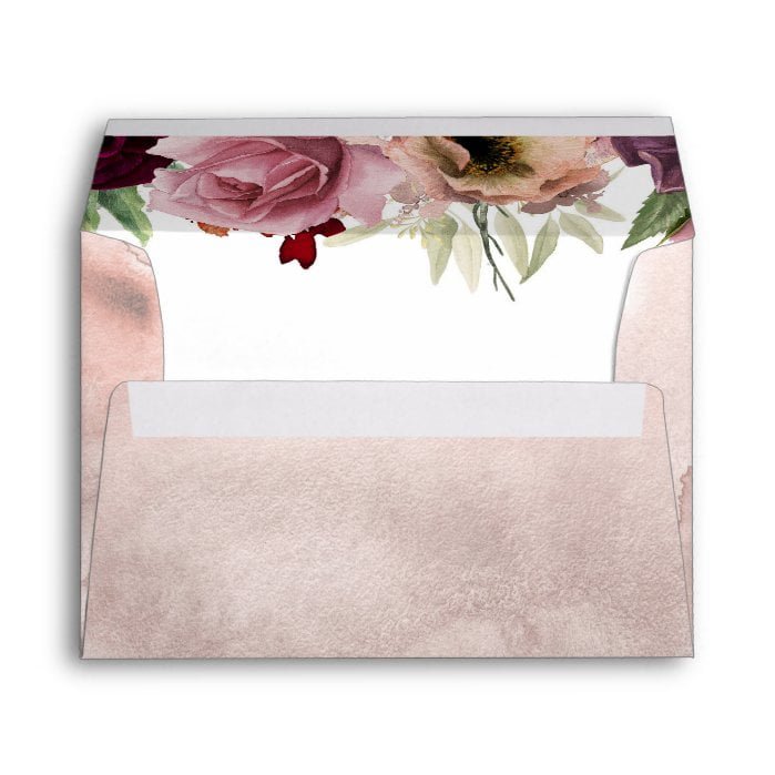 Dusty Rose and Burgundy Vintage Floral Wedding Envelope