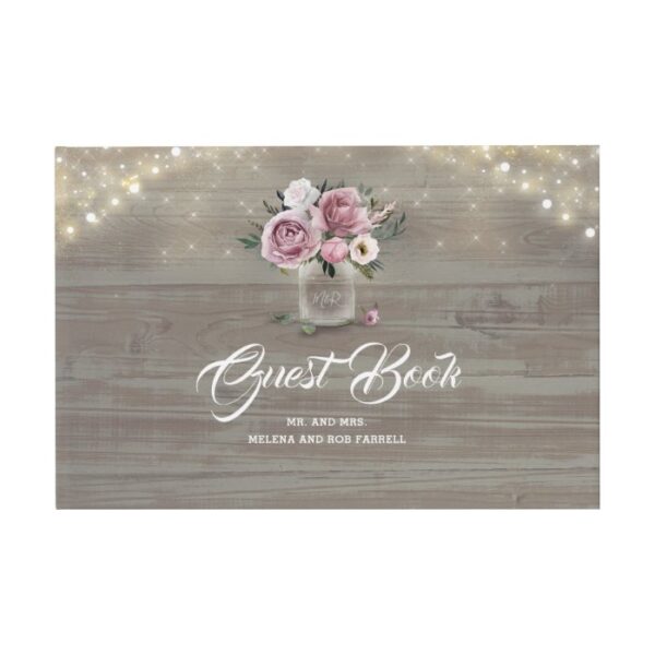 Dusty Rose Floral Mason Jar Rustic Country Wedding Guest Book