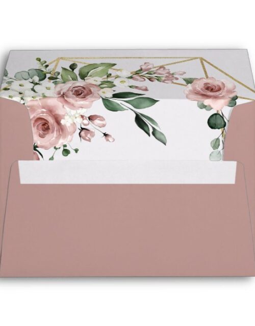 Dusty Rose Pink and Gold Medium Greenery Wedding Envelope
