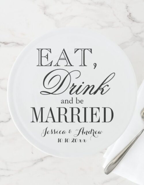 Eat drink and be married custom wedding cake stand