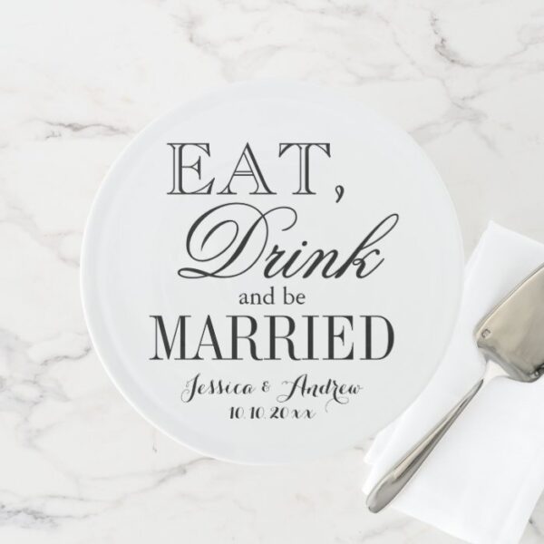 Eat drink and be married custom wedding cake stand
