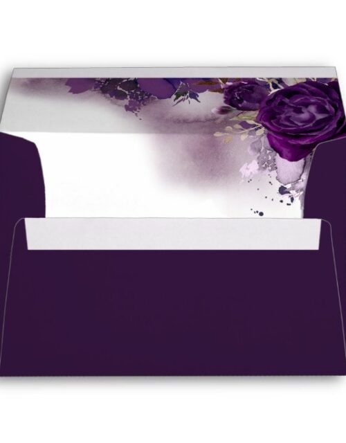 Eggplant Purple Floral Elegant Wedding Envelope