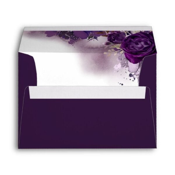 Eggplant Purple Floral Elegant Wedding Envelope