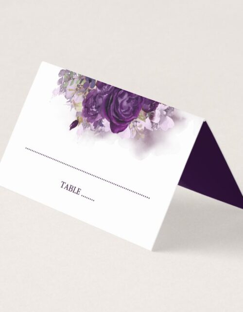 Eggplant Purple Floral Place Card