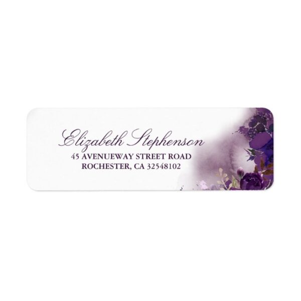 Eggplant Purple Floral Watercolor Label
