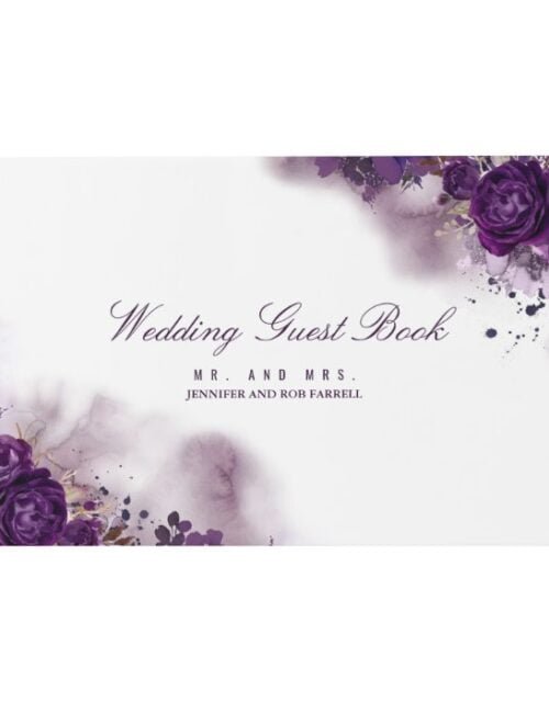 Eggplant Purple Floral Wedding Guest Book