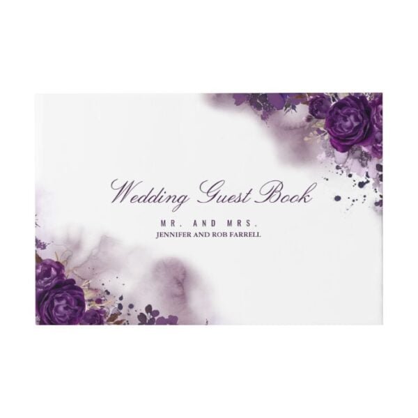 Eggplant Purple Floral Wedding Guest Book