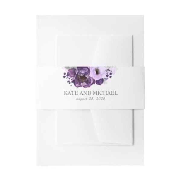 Eggplant Purple Modern Wedding Invitation Belly Band