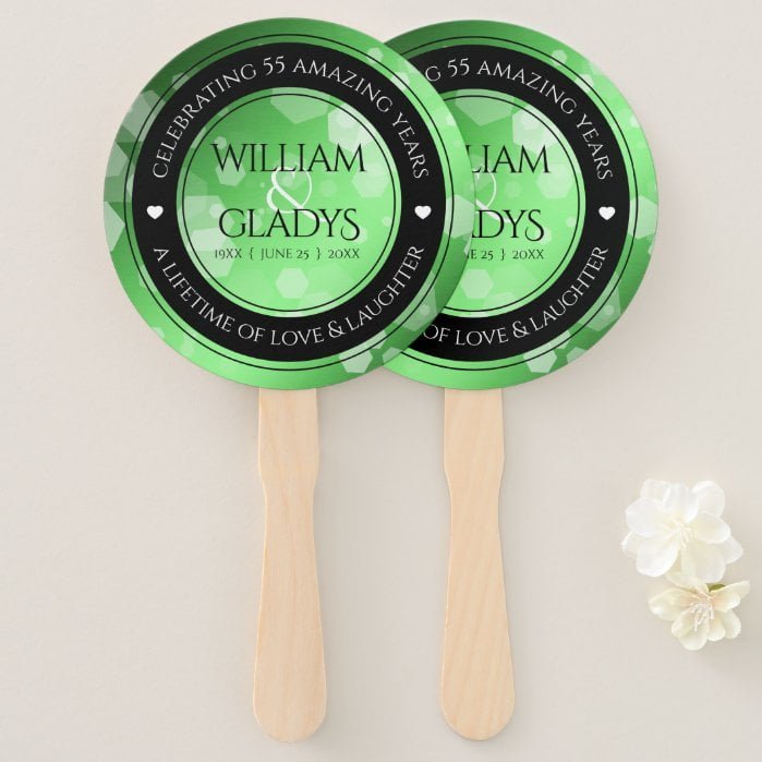 Elegant 20th 38th 55th Emerald Wedding Anniversary Hand Fan