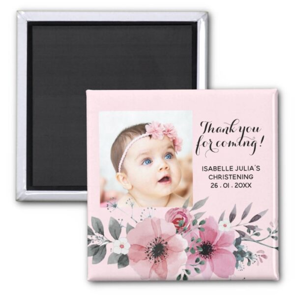 Elegant 2x2 Pink THANK YOU FOR COMING! Christening Magnet