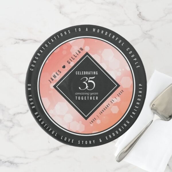 Elegant 35th Coral Wedding Anniversary Celebration Cake Stand