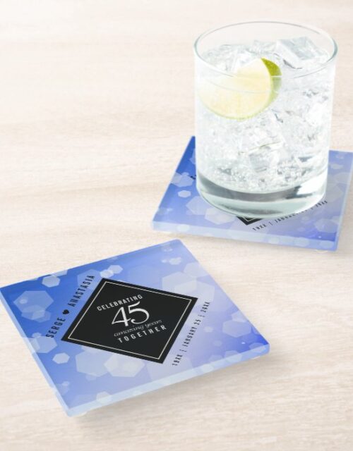 Elegant 45th Sapphire Wedding Anniversary Glass Coaster