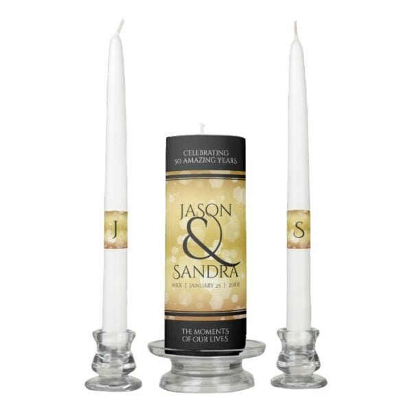 Elegant 50th Golden Wedding Anniversary Unity Candle Set