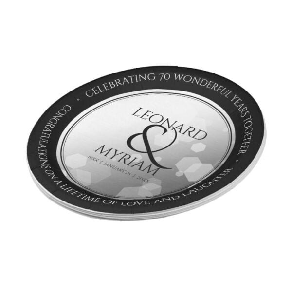 Elegant 70th Platinum Wedding Anniversary Paper Plate