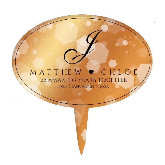 Elegant 7th 22nd 49th Copper Wedding Anniversary Cake Topper