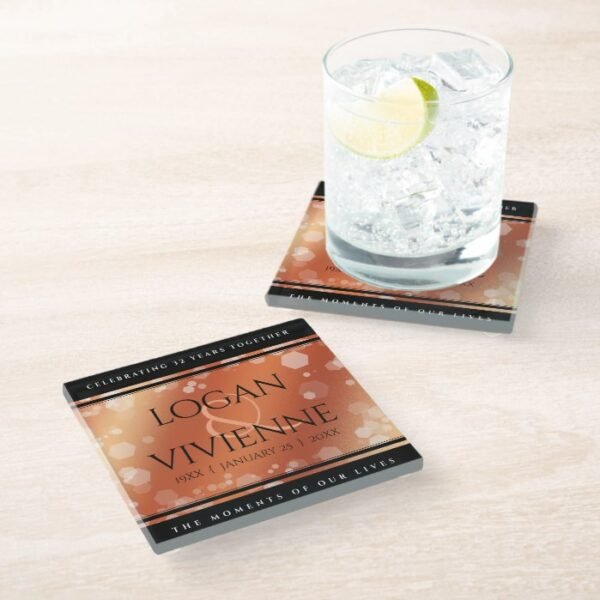 Elegant 8th 32nd Bronze Wedding Anniversary Glass Coaster