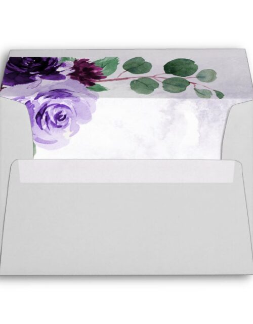 Elegant Airy Boho Floral Purple and Silver Wedding Envelope