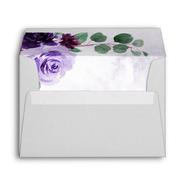 Elegant Airy Boho Floral Purple and Silver Wedding Envelope